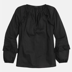 J. Crew Black Ruffle-Detail Peasant Blouse